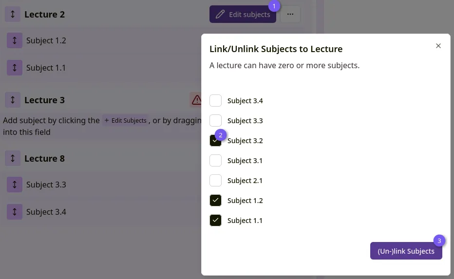 Assign subjects to a lecture